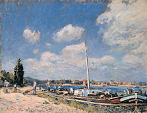 Unloading the Barges at Billancourt by Alfred Sisley, hand-painted oil painting reproduction
