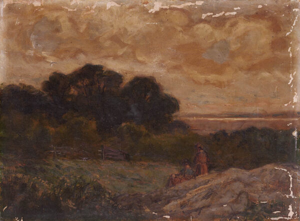 Untitled (Landscape with Two Women Reclining on Rocks) by Edward Mitchell Bannister, hand-painted oil painting reproduction