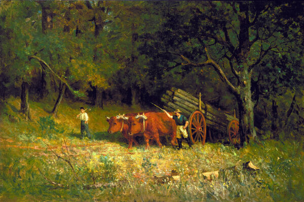 Untitled (boy and man with oxen) by Edward Mitchell Bannister, hand-painted oil painting reproduction