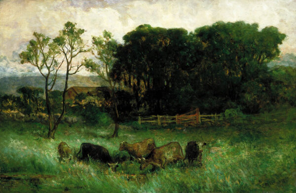 Untitled (five cows in pasture) by Edward Mitchell Bannister, hand-painted oil painting reproduction