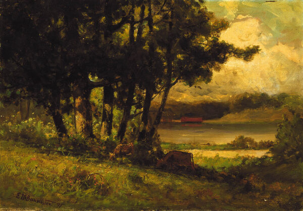 Untitled (landscape with cows grazing near river) by Edward Mitchell Bannister, hand-painted oil painting reproduction