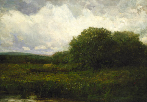 Untitled (landscape with oxen and haycart crossing bridge) by Edward Mitchell Bannister, hand-painted oil painting reproduction