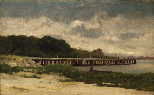 Untitled (landscape with pier) by Edward Mitchell Bannister, hand-painted oil painting reproduction