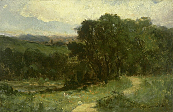 Untitled (landscape with road near stream and trees) by Edward Mitchell Bannister, hand-painted oil painting reproduction