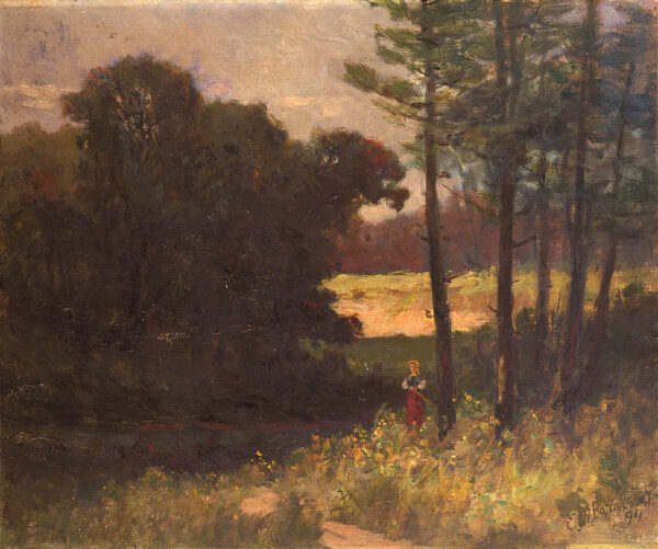 Untitled (landscape with trees and woman) by Edward Mitchell Bannister, hand-painted oil painting reproduction