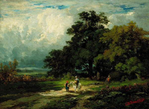 Untitled (man on horse with woman and dog) by Edward Mitchell Bannister, hand-painted oil painting reproduction