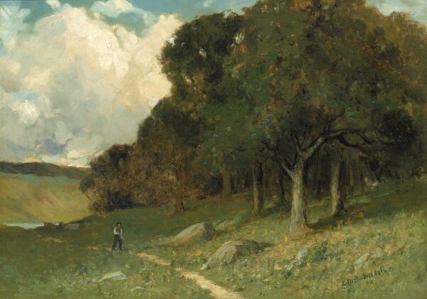 Untitled (man on path with trees in background) by Edward Mitchell Bannister, hand-painted oil painting reproduction