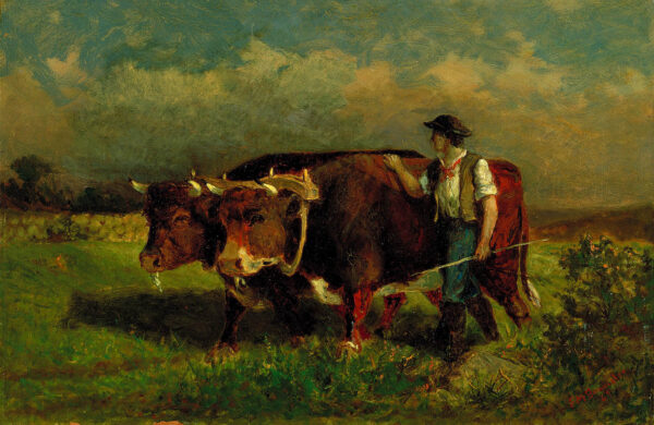 Untitled (man with two oxen) by Edward Mitchell Bannister, hand-painted oil painting reproduction