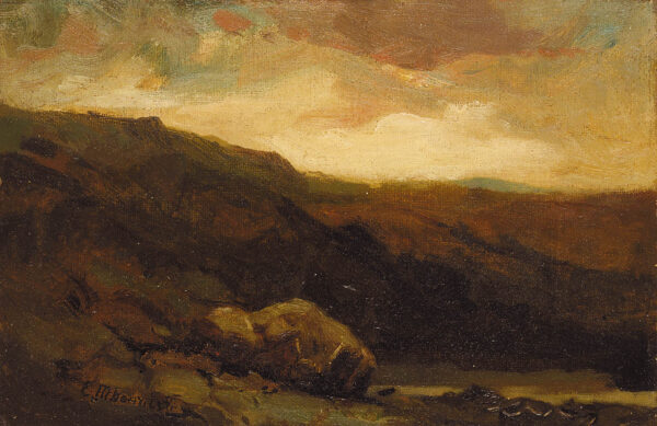 Untitled (mountainous landscape with rock and stream in foreground) by Edward Mitchell Bannister, hand-painted oil painting reproduction