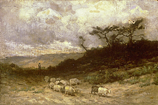 Untitled (shepherd with sheep) by Edward Mitchell Bannister, hand-painted oil painting reproduction