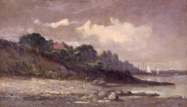 Untitled (shoreline with sailboats and roof) by Edward Mitchell Bannister, hand-painted oil painting reproduction