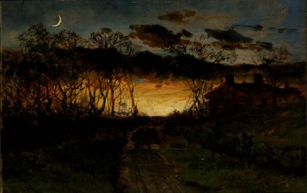 Untitled (sunset with quarter moon and farmhouse) by Edward Mitchell Bannister, hand-painted oil painting reproduction