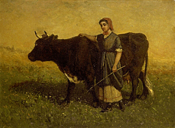 Untitled (woman walking with cow) by Edward Mitchell Bannister, hand-painted oil reproduction