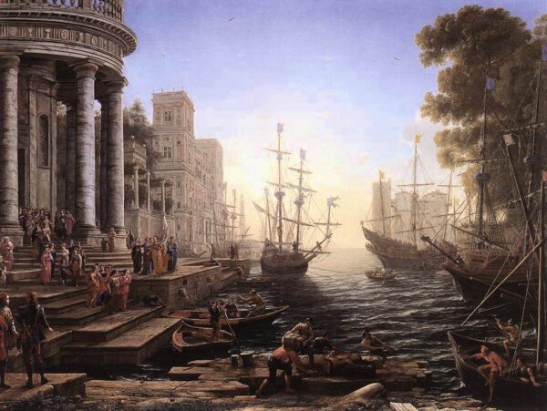Port Scene with the Embarkation of St. Ursula by Claude Lorrain, hand-painted oil painting reproduction