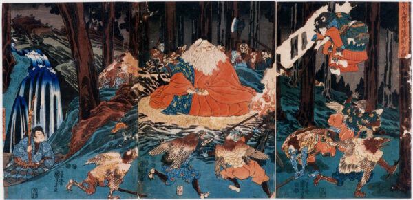 Ushiwakamaru Sparring with Tengu by Utagawa Kuniyoshi, hand-painted oil painting reproduction