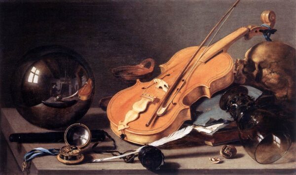 Vanitas with Violin and Glass Ball by Pieter Claesz, hand-painted oil painting reproduction