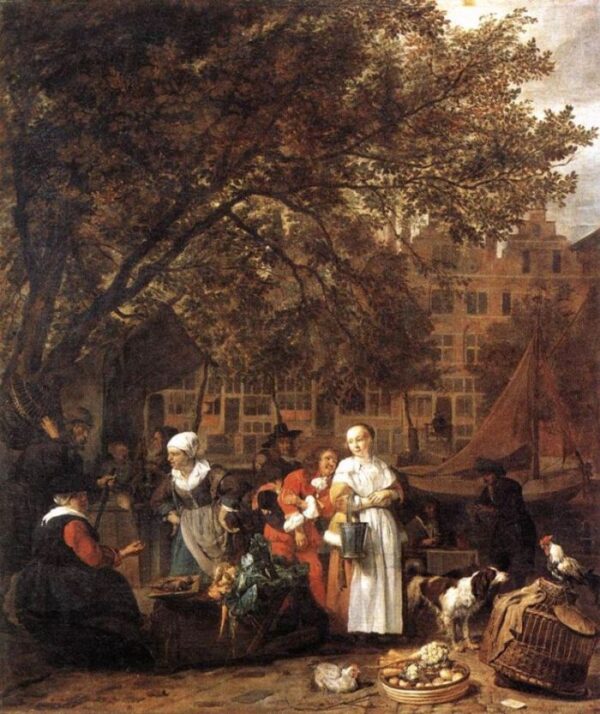 Vegetable Market in Amsterdam by Gabriel Metsu, hand-painted oil painting reproduction