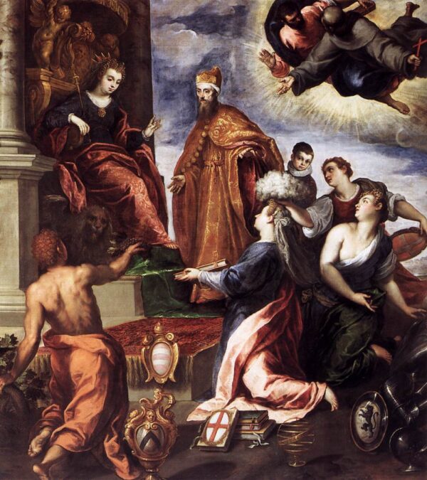 Doge Francesco Venier Presents the Subject Cities to Venice by Palma il Giovane, hand-painted oil painting reproduction