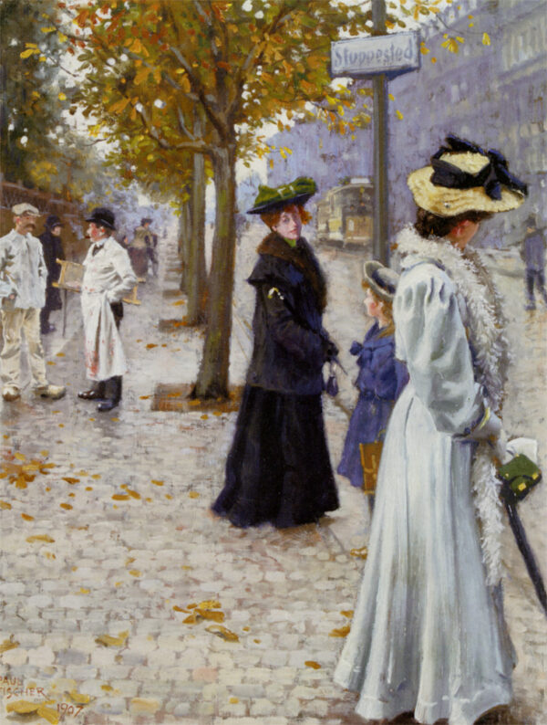 Venter Pa Sporvognen by Paul Gustave Fischer, hand-painted oil painting reproduction