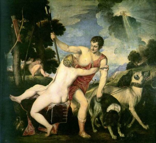 Venus and Adonis by Titian, hand-painted oil painting reproduction