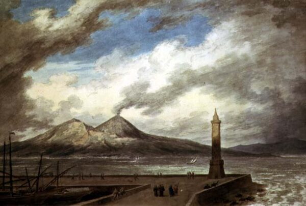 Vesuvius and Somma from the Mole at Naples by John Robert Cozens, hand-painted oil painting reproduction
