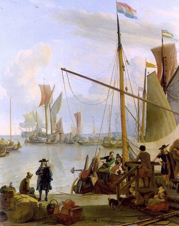 View from the Mussel Pier in Amsterdam by Ludolf Backhuysen, hand-painted oil painting reproduction