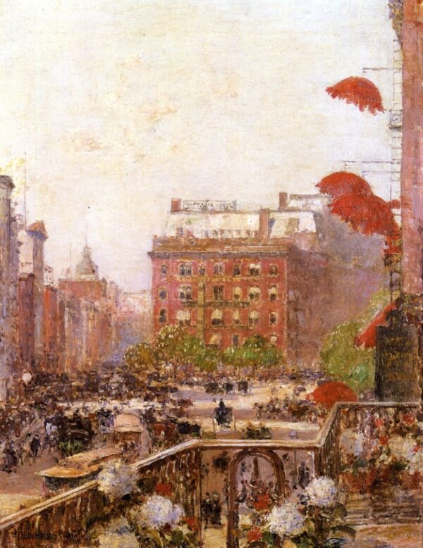 View of Broadway and Fifth Avenue by Frederick Childe Hassam, hand-painted oil painting reproduction
