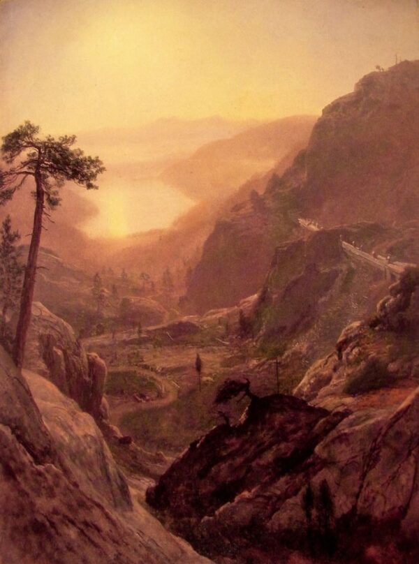 View of Donner Lake California by Albert Bierstadt, hand-painted oil painting reproduction
