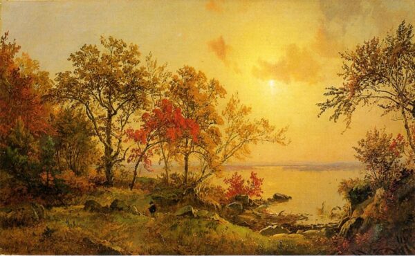 Autumn Landscape – View of Greenwood Lake by Jasper Francis Cropsey, hand-painted oil painting reproduction