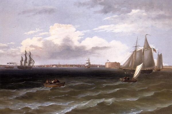 View of New York Harbor by Thomas Birch, hand-painted oil painting reproduction