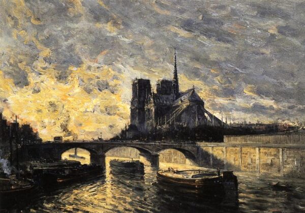 View of Notre Dame by Frank Myers Boggs, hand-painted oil painting reproduction