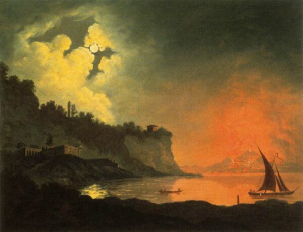 View of Vesuvius from Posilippo by Joseph Wright, hand-painted oil painting reproduction