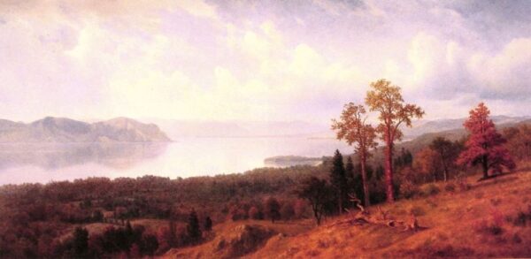 View of the Hudson Looking Across the Tappan Zee-Towards Hook Mountain by Albert Bierstadt, hand-painted oil painting reproduction