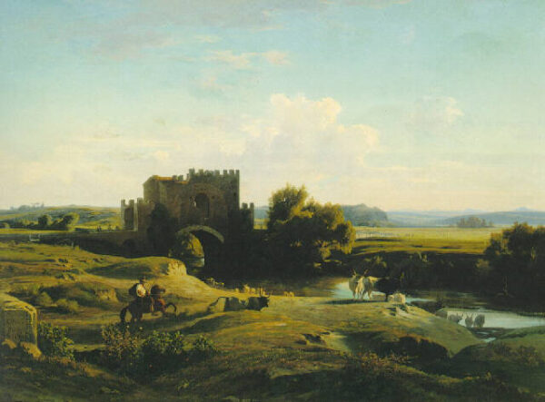 View of the Ponte Nomentano in the Roman Campagna by Jean-Achille Benouville, hand-painted oil painting reproduction