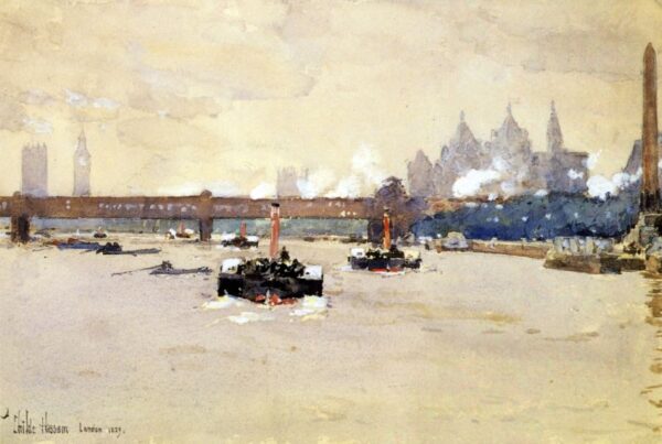 View of the Thames by Frederick Childe Hassam, hand-painted oil painting reproduction