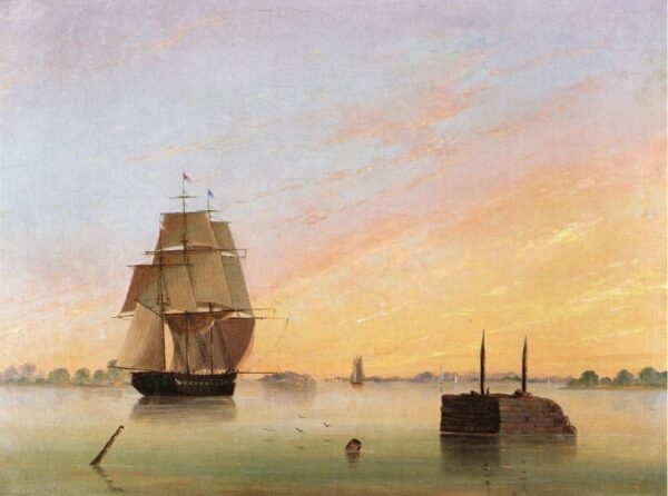 View on the Delaware b by Thomas Birch, hand-painted oil painting reproduction