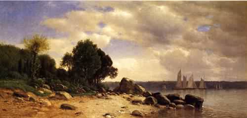 View on the Hudson 1865 1869 by Samuel Colman, hand-painted oil reproduction