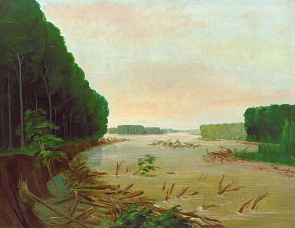 View on the Missouri, Alluvial Banks Falling in, 600 Miles above St. Louis by George Catlin, hand-painted oil painting reproduction