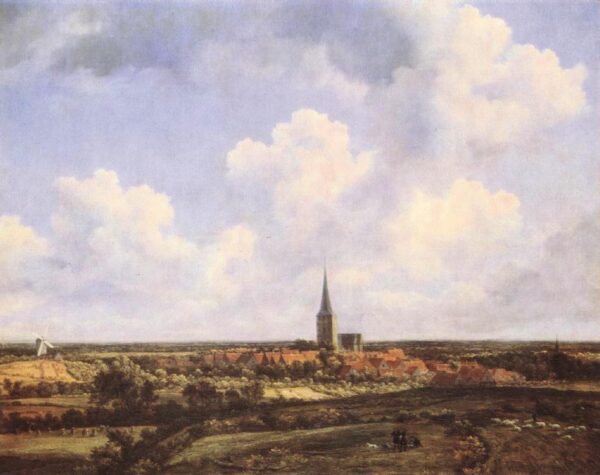 Landscape with Church and Village by Jacob Isaackszoon van Ruisdael, hand-painted oil painting reproduction