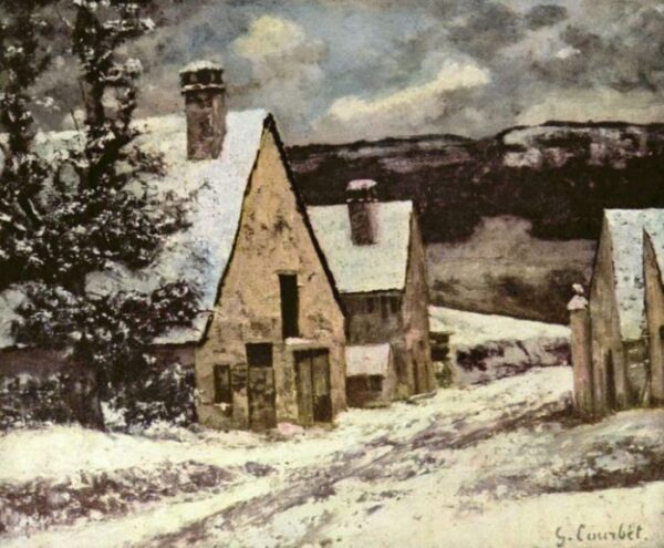 Village Road In Winter by Gustave Courbet, hand-painted oil painting reproduction