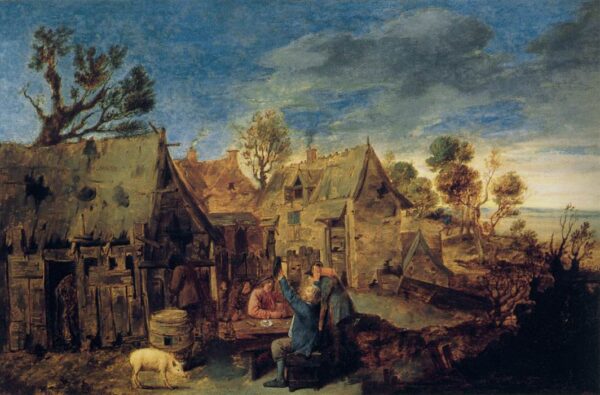 Village Scene with Men Drinking by Adriaen Brouwer, hand-painted oil painting reproduction