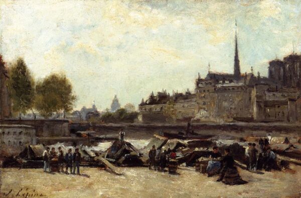 The Apple Market, Quai de Gesvres and Quai de l’Hotel de Ville by Stanislas Lépine, hand-painted oil painting reproduction