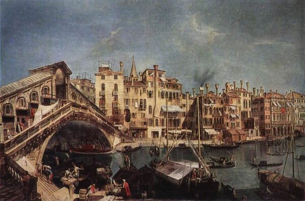 The Rialto Bridge from the Riva del Vin by Michele Marieschi, hand-painted oil painting reproduction