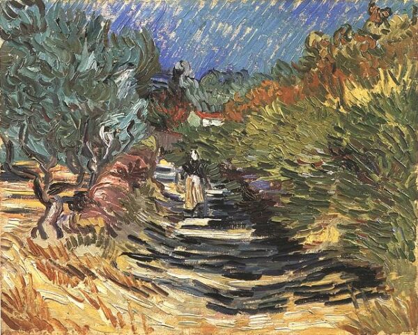 A Road at Saint Remy with Female Figure by Vincent van Gogh, hand-painted oil painting reproduction