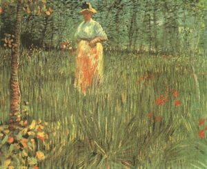 A Woman Walking in a Garden by Vincent van Gogh, hand-painted oil painting reproduction