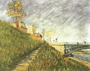 Banks of the Seine with Pont de Clichy by Vincent van Gogh, hand-painted oil painting reproduction