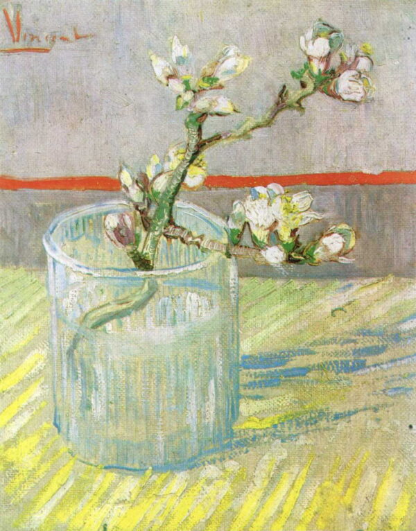 Blossoming Almond Branch in a Glass by Vincent van Gogh, hand-painted oil painting reproduction
