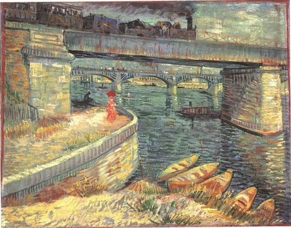 Bridges across the Seine at Asnieres by Vincent van Gogh, hand-painted oil painting reproduction