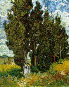 Cypresses and Two Women by Vincent van Gogh, hand-painted oil painting reproduction