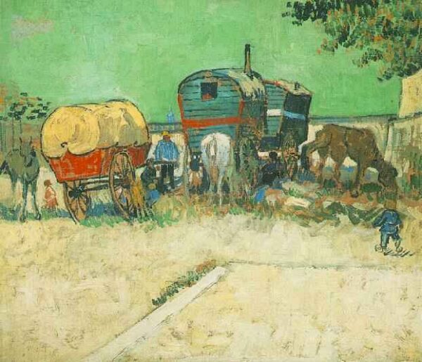 Encampment of Gypsies with Caravans by Vincent van Gogh, hand-painted oil painting reproduction
